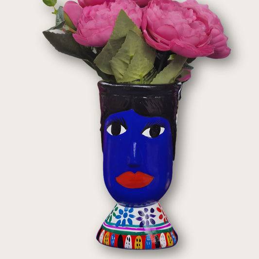 Handmade Blue Ceramic Head Vase