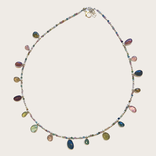 Handmade Crystal Gemstone Necklace with Multicoloured Gemstones