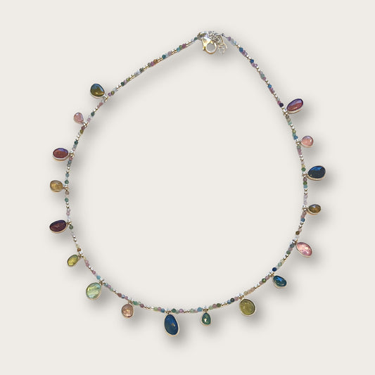 Handmade Crystal Gemstone Necklace with Multicoloured Gemstones