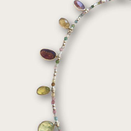 Handmade Crystal Gemstone Necklace with Multicoloured Gemstones