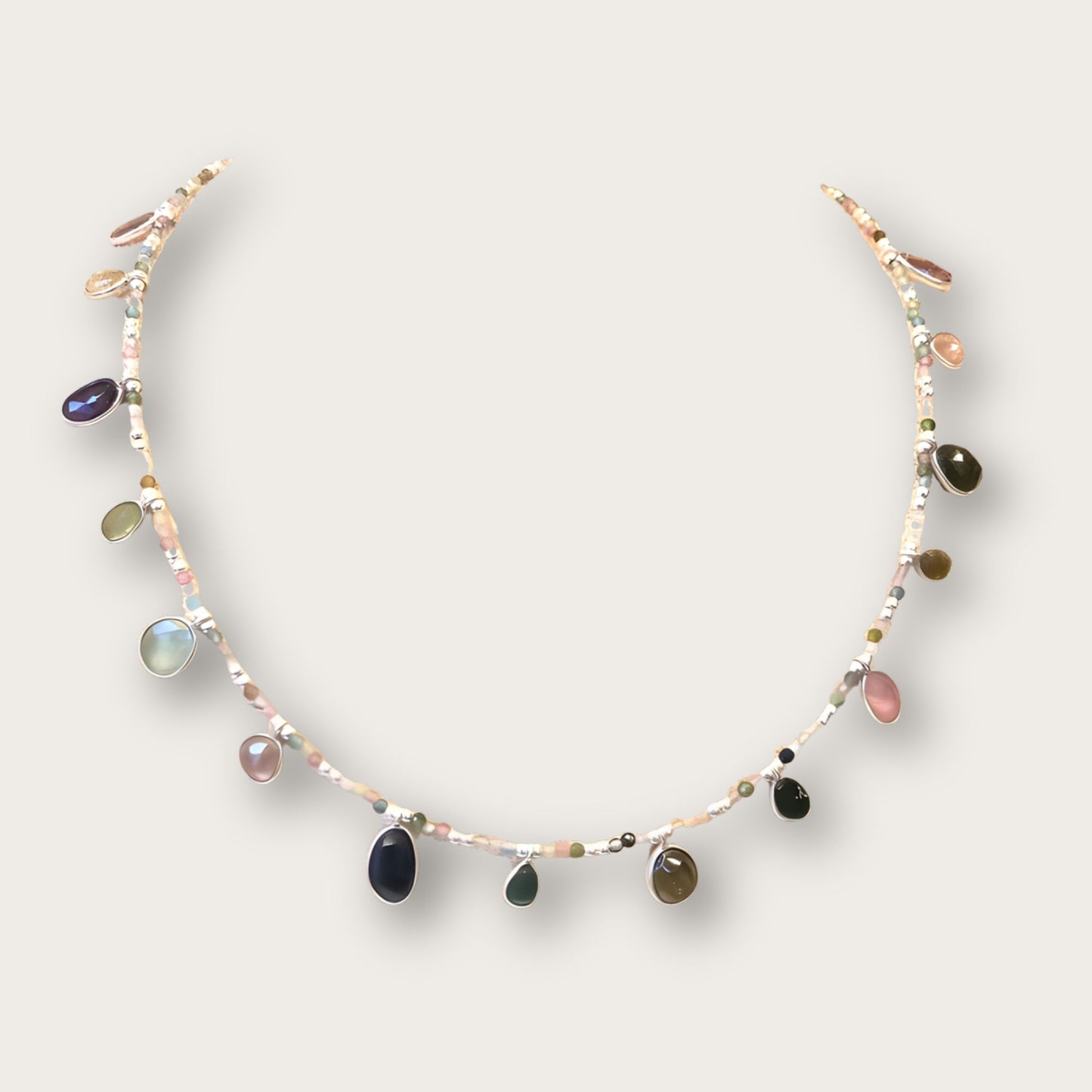 Handmade Crystal Gemstone Necklace with Multicoloured Gemstones
