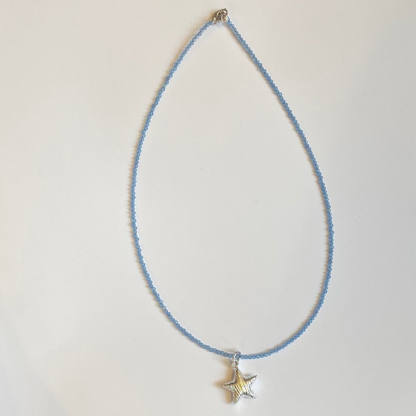 Handmade Angelite Beaded Gemstone Necklace with Sterling Silver Star Pendant Charm