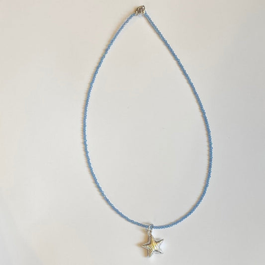 Handmade Angelite Beaded Gemstone Necklace with Sterling Silver Star Pendant Charm
