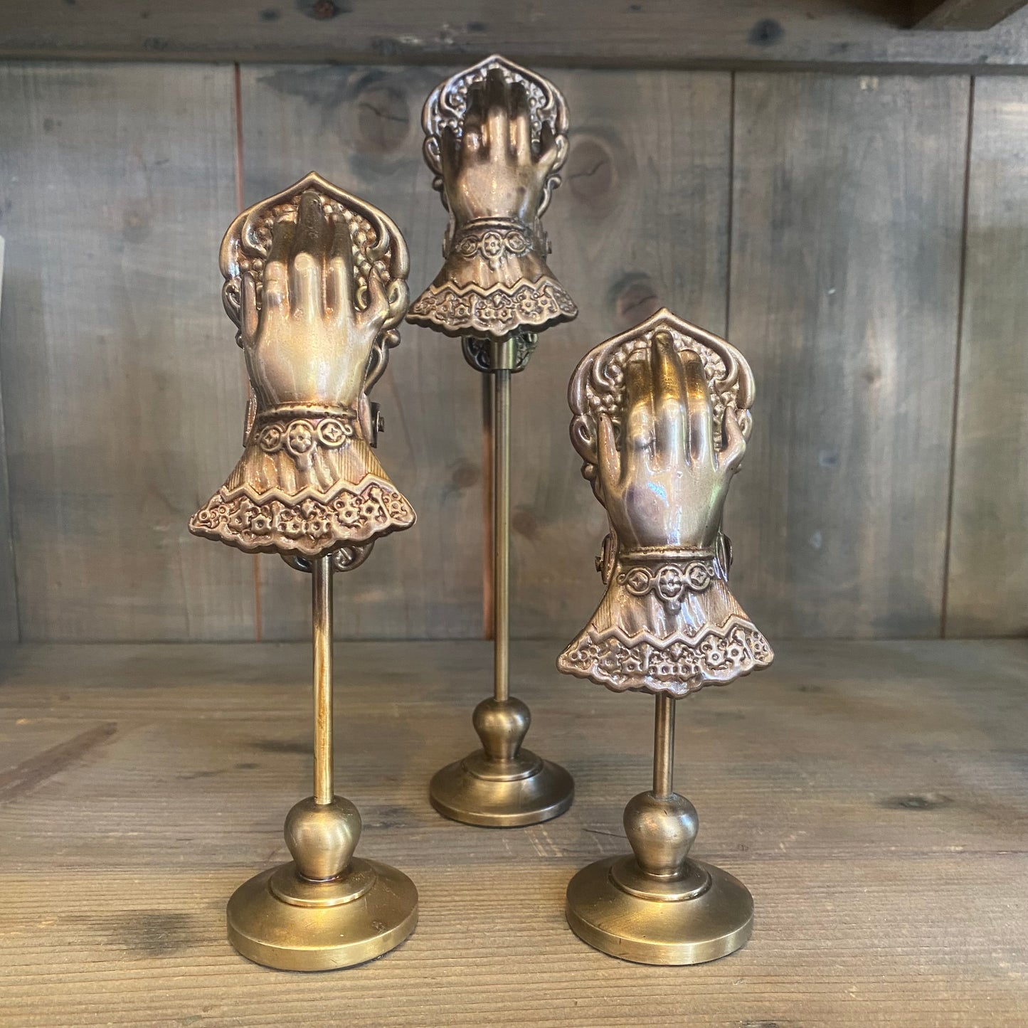 Set of Three Victorian Style Brass Hand Clip Holders