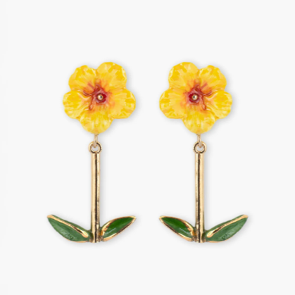 Nach Yellow Hibiscus Pendant and Leaf Porcelain Dangle Earrings, Handmade, Hand Painted