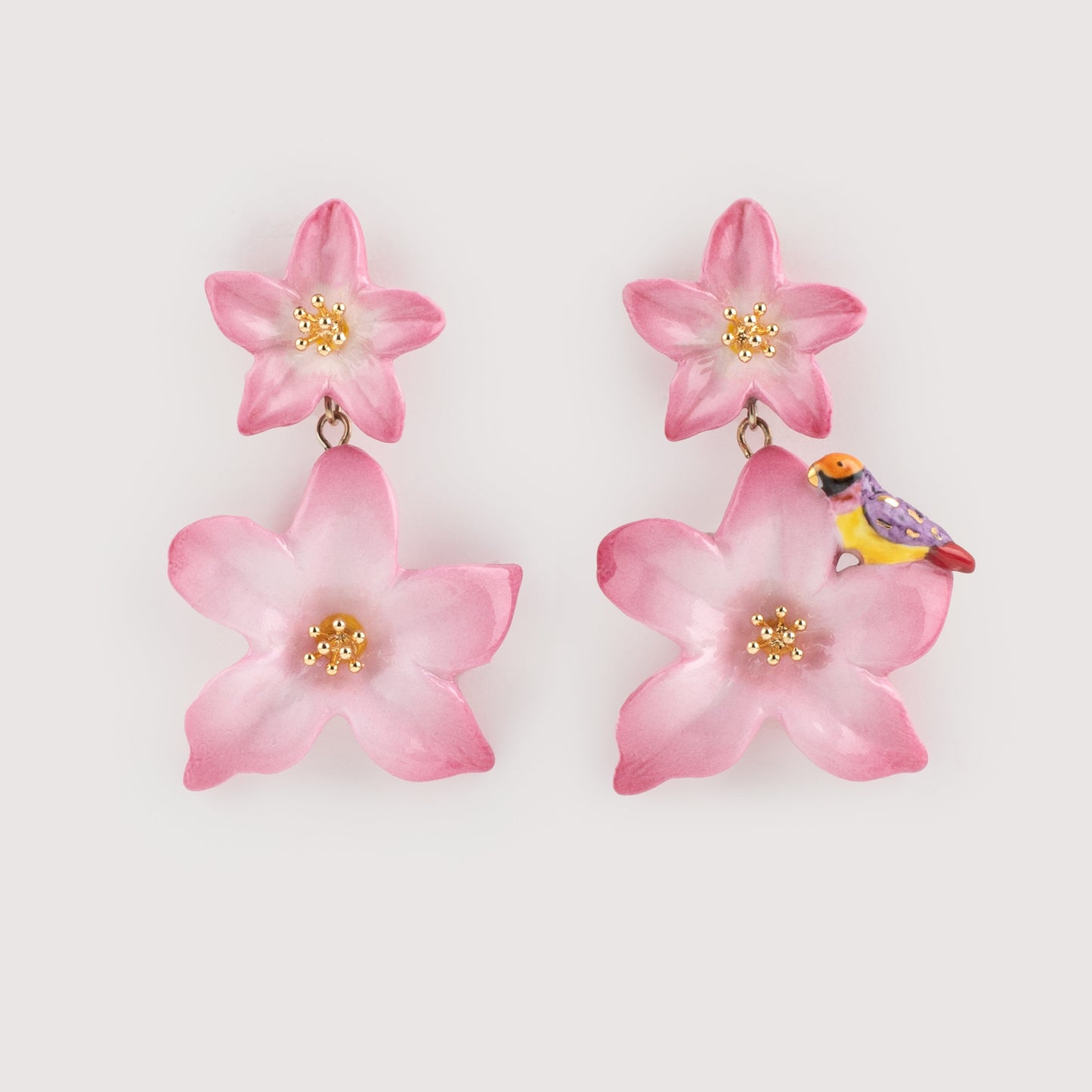 Nach Double Pink Lily Drop Porcelain Earrings