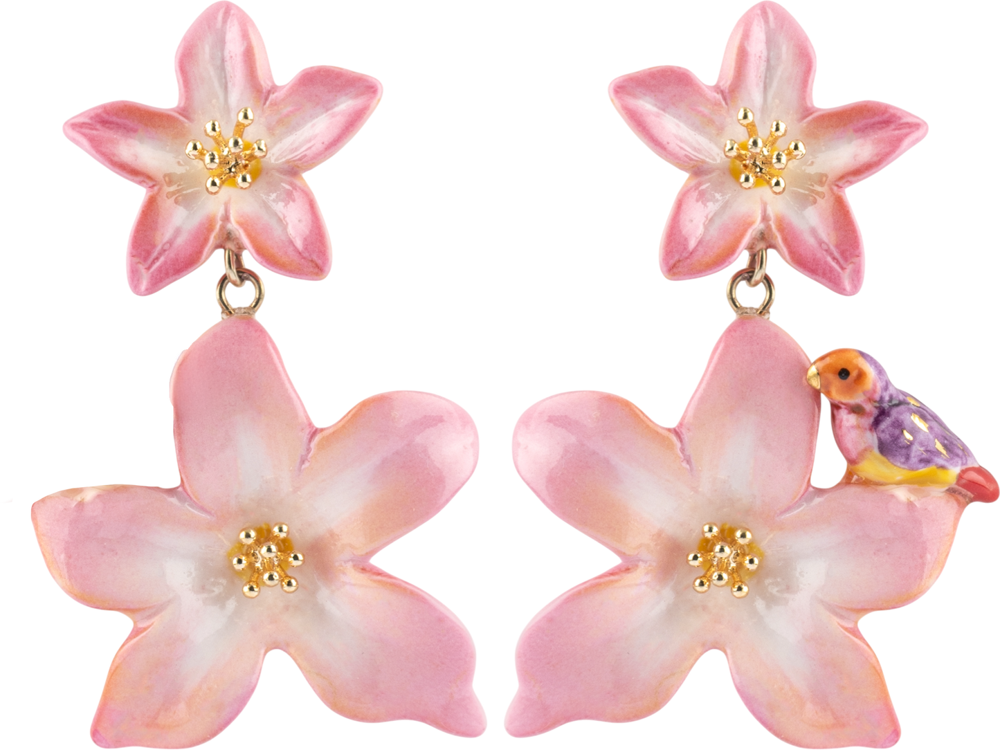 Nach Double Pink Lily Drop Porcelain Earrings