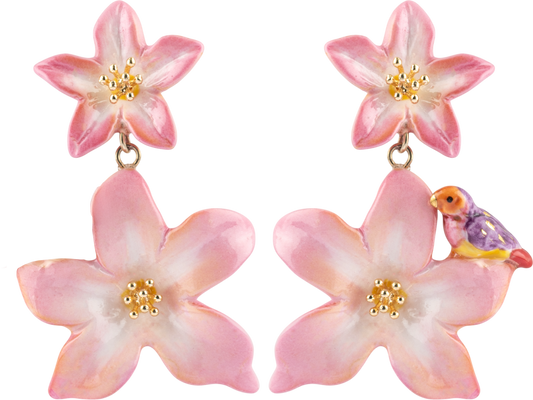 Nach Double Pink Lily Drop Porcelain Earrings