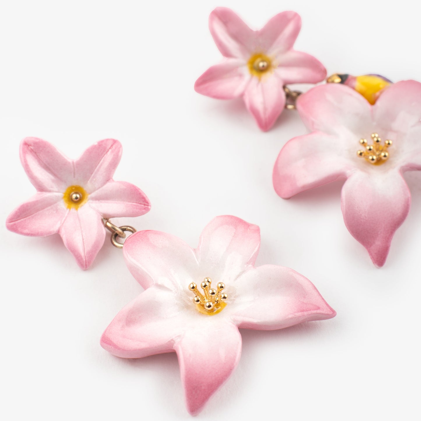 Nach Double Pink Lily Drop Porcelain Earrings