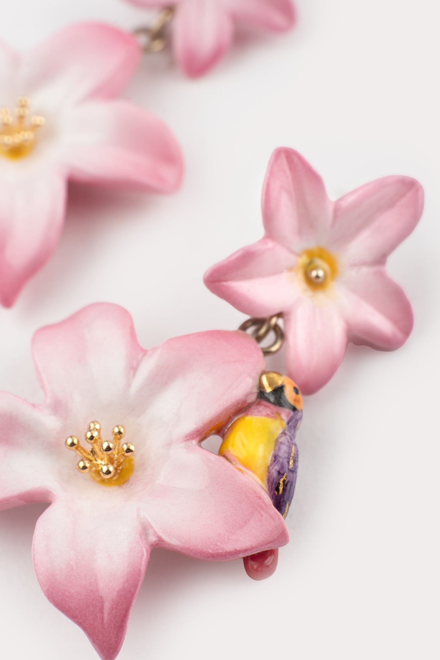 Nach Double Pink Lily Drop Porcelain Earrings