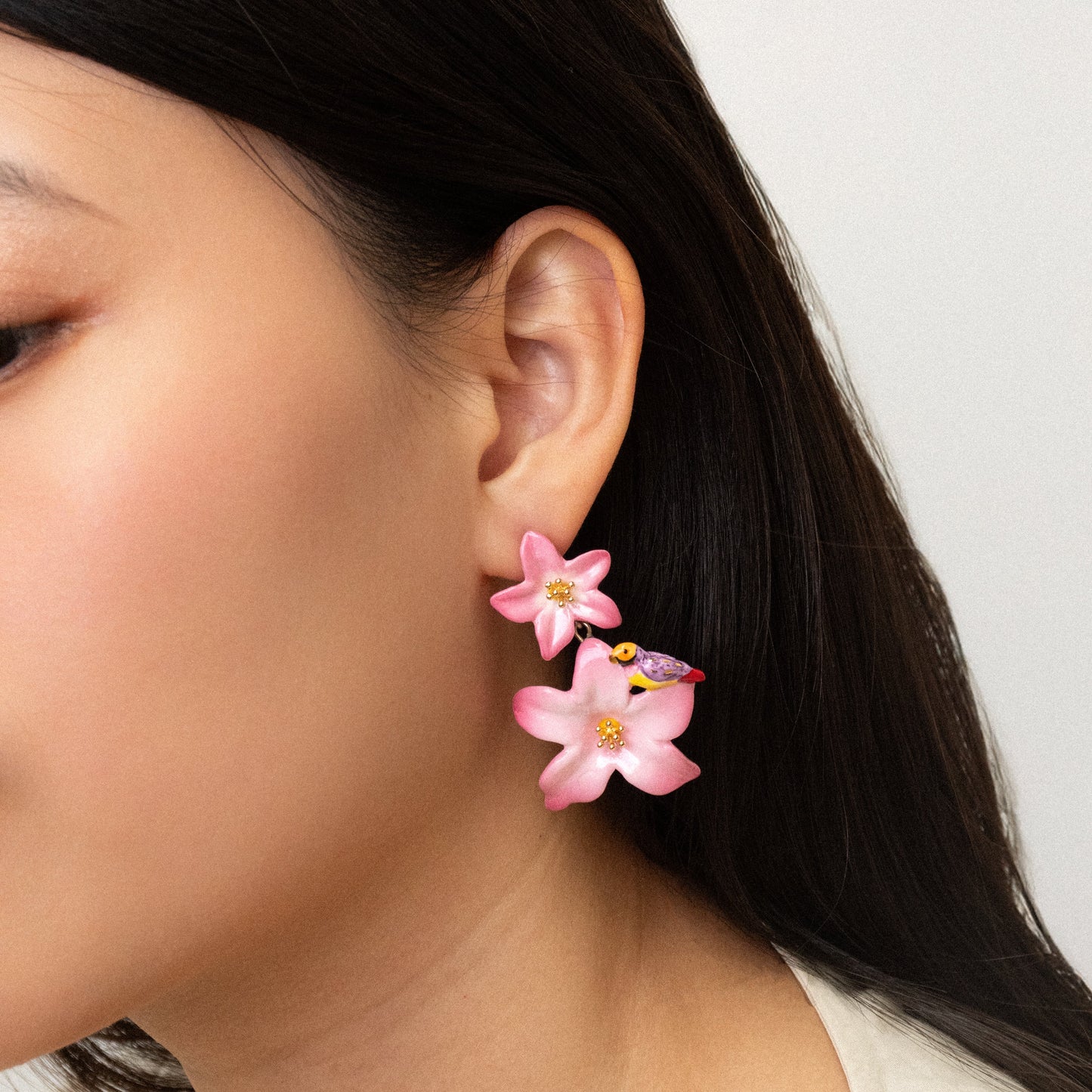 Nach Double Pink Lily Drop Porcelain Earrings