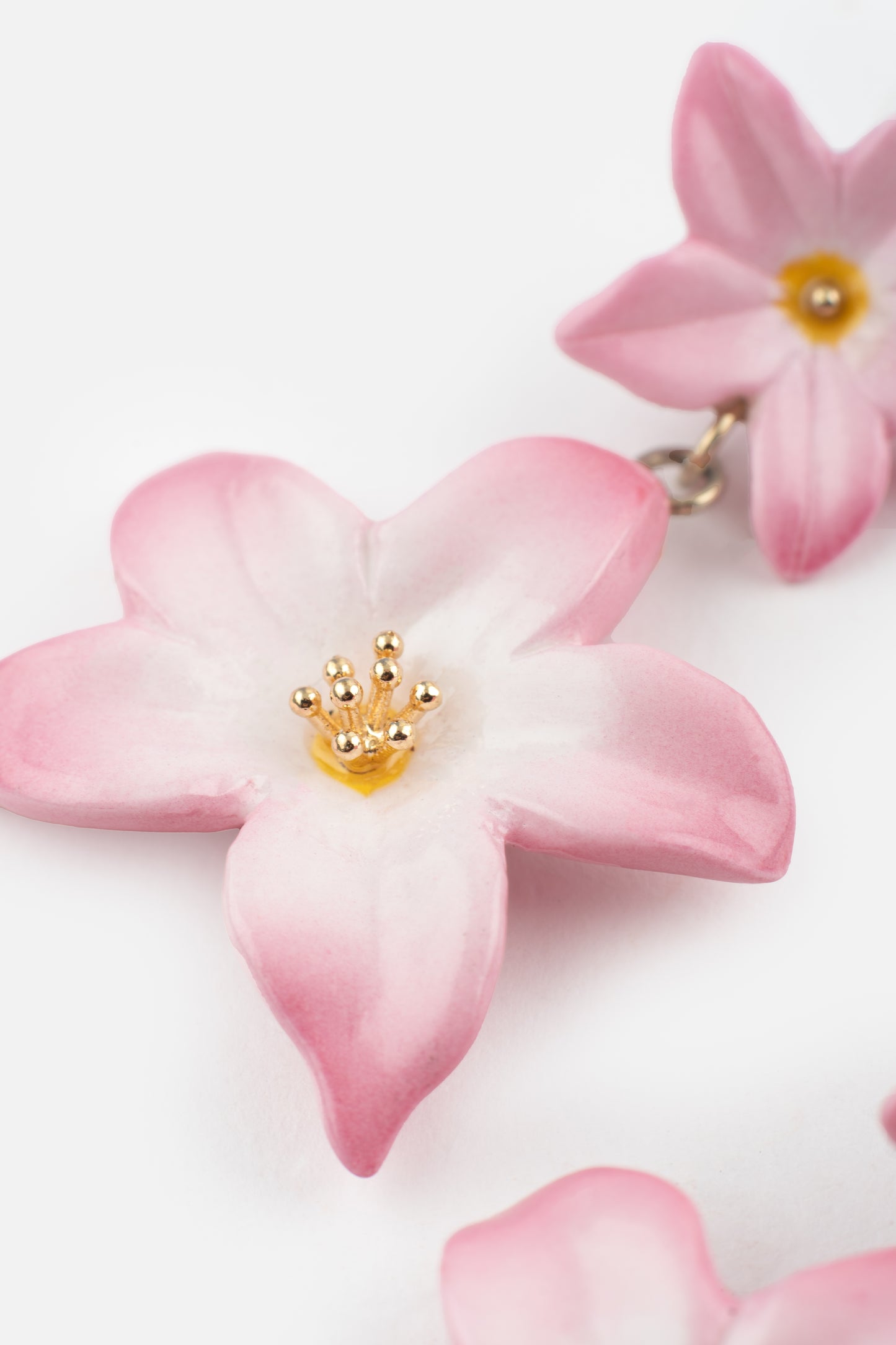 Nach Double Pink Lily Drop Porcelain Earrings