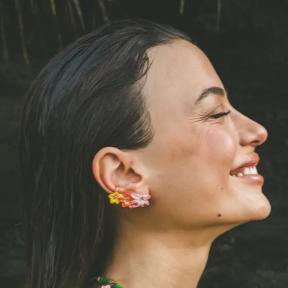 Nach Porcelain Tropical Flowers Ear Cuff Earrings, Handmade, Handpainted