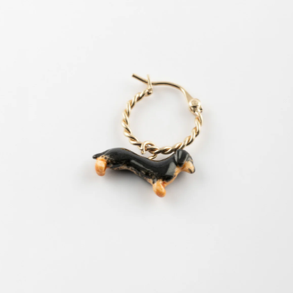 Nach Daschund Mini Porcelain Earrings, Handmade, Hand Painted