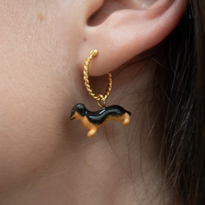 Nach Daschund Mini Porcelain Earrings, Handmade, Hand Painted