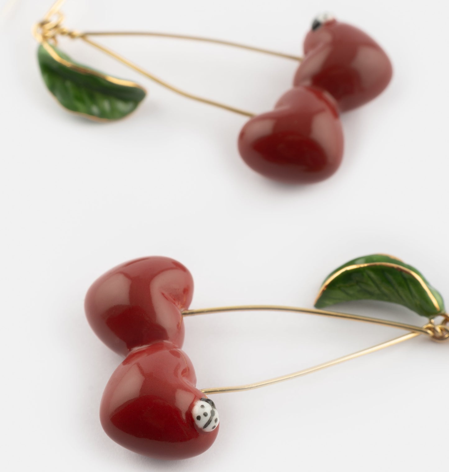 Nach Long Pendant Porcelain Cherry Chérie Earrings, Handmade, Hand Painted