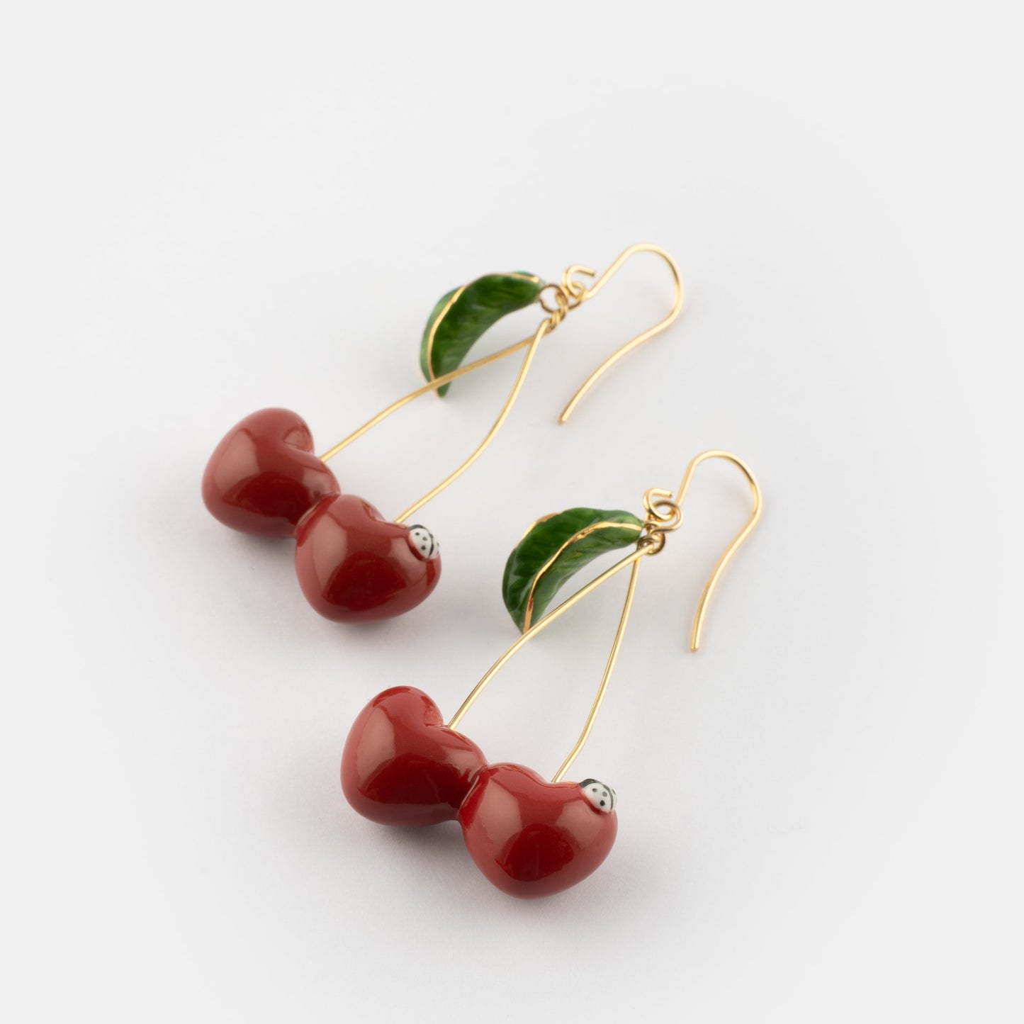 Nach Long Pendant Porcelain Cherry Chérie Earrings, Handmade, Hand Painted