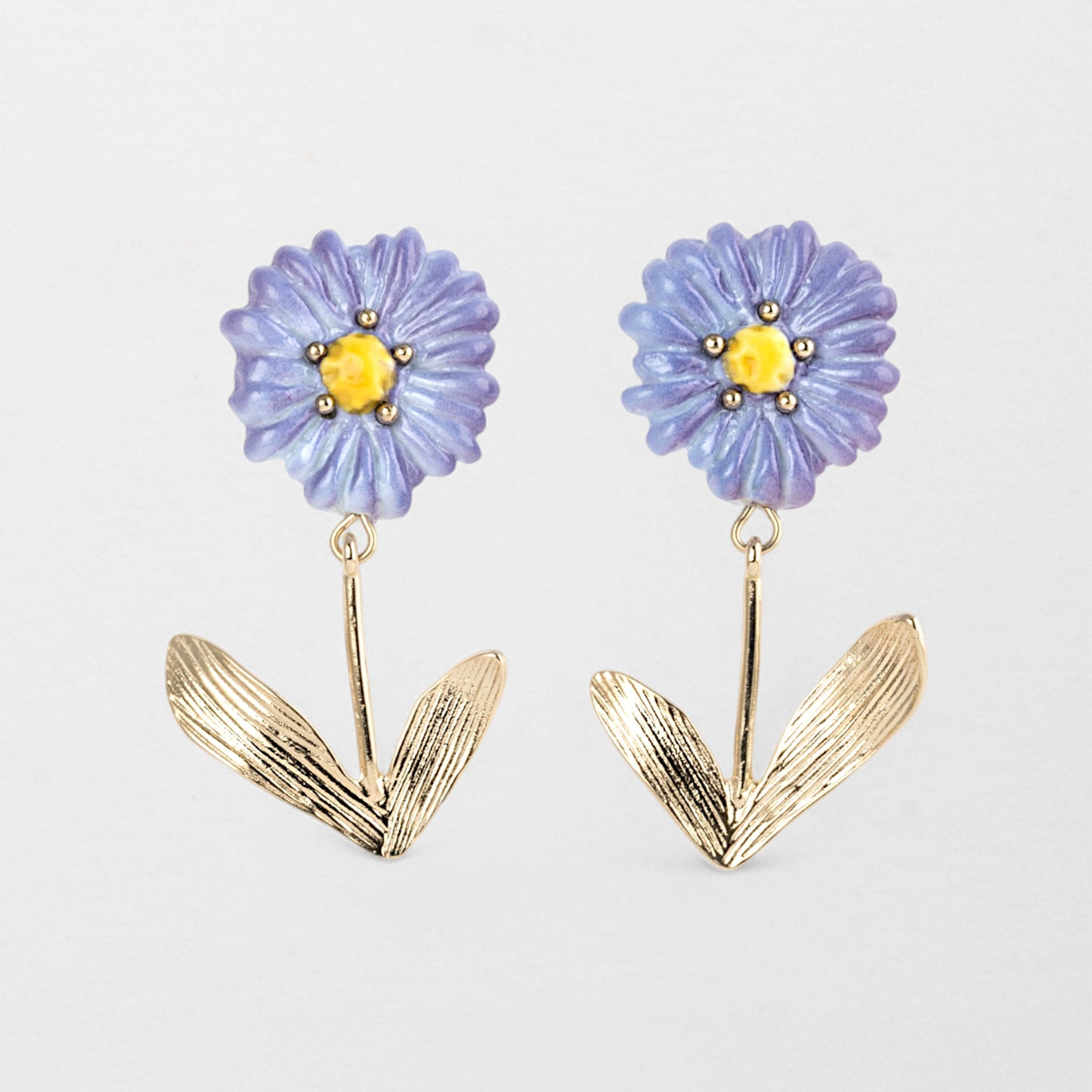 Nach Purple Anemone Flower Porcelain Pendant Earrings, Handmade, Hand Painted