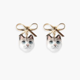 Nach Ragdoll Cat and Bow Dangle Porcelain Earrings, Handmade, Hand Pai ...