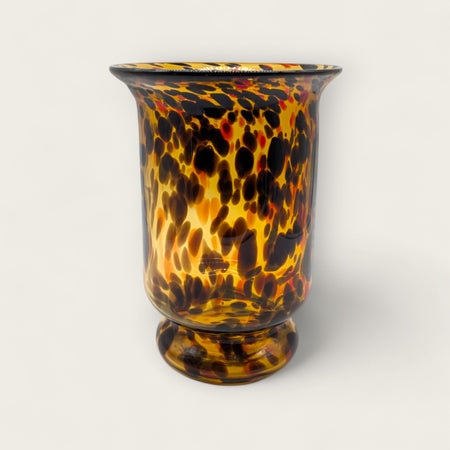 Large Black and Amber Tortoise Shell Hurricane Glass Vase
