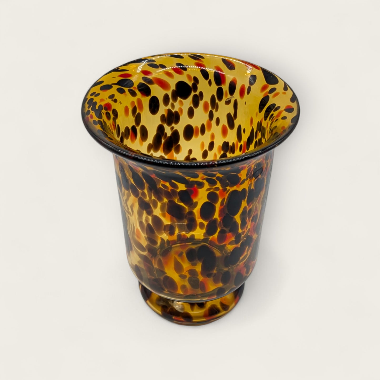 Large Black and Amber Tortoise Shell Hurricane Glass Vase