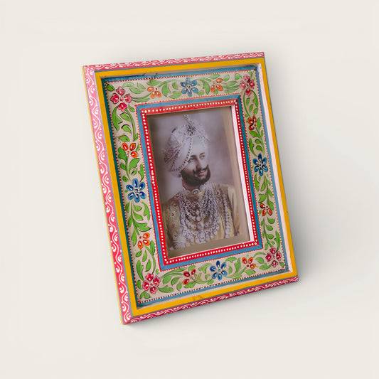 Large Floral Hand Painted Mango Wood Photo Frame