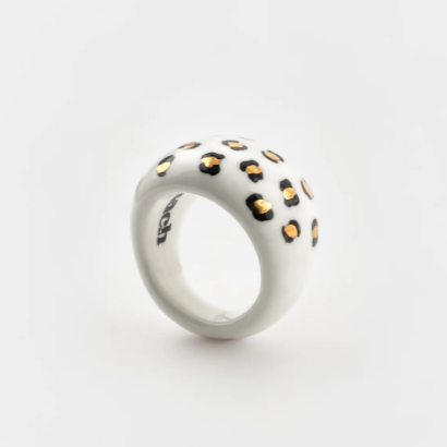 Nach White Leopard Print Porcelain Ring