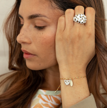 Nach White Leopard Print Porcelain Ring