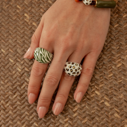Nach White Leopard Print Porcelain Ring