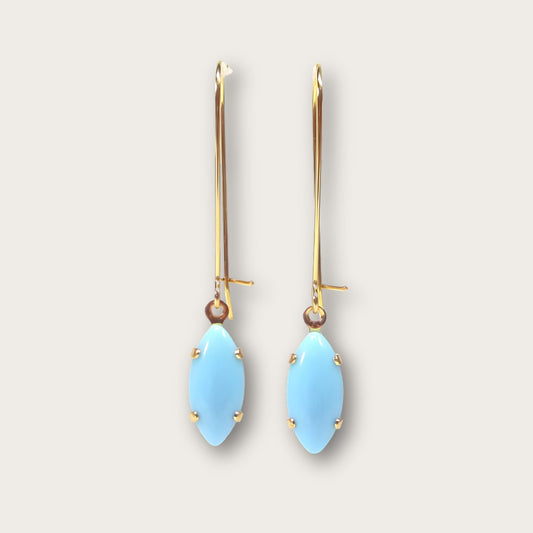 Vintage Elegant Light Blue Earrings Gold 1960s