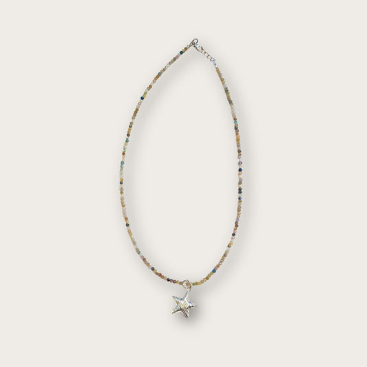 Multicolour Crystal Gemstone Necklace with Sterling Silver Star Pendant Charm