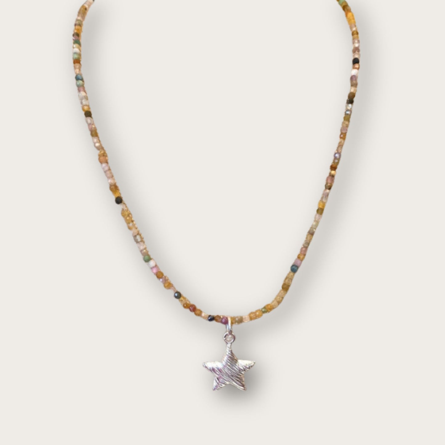Multicolour Crystal Gemstone Necklace with Sterling Silver Star Pendant Charm