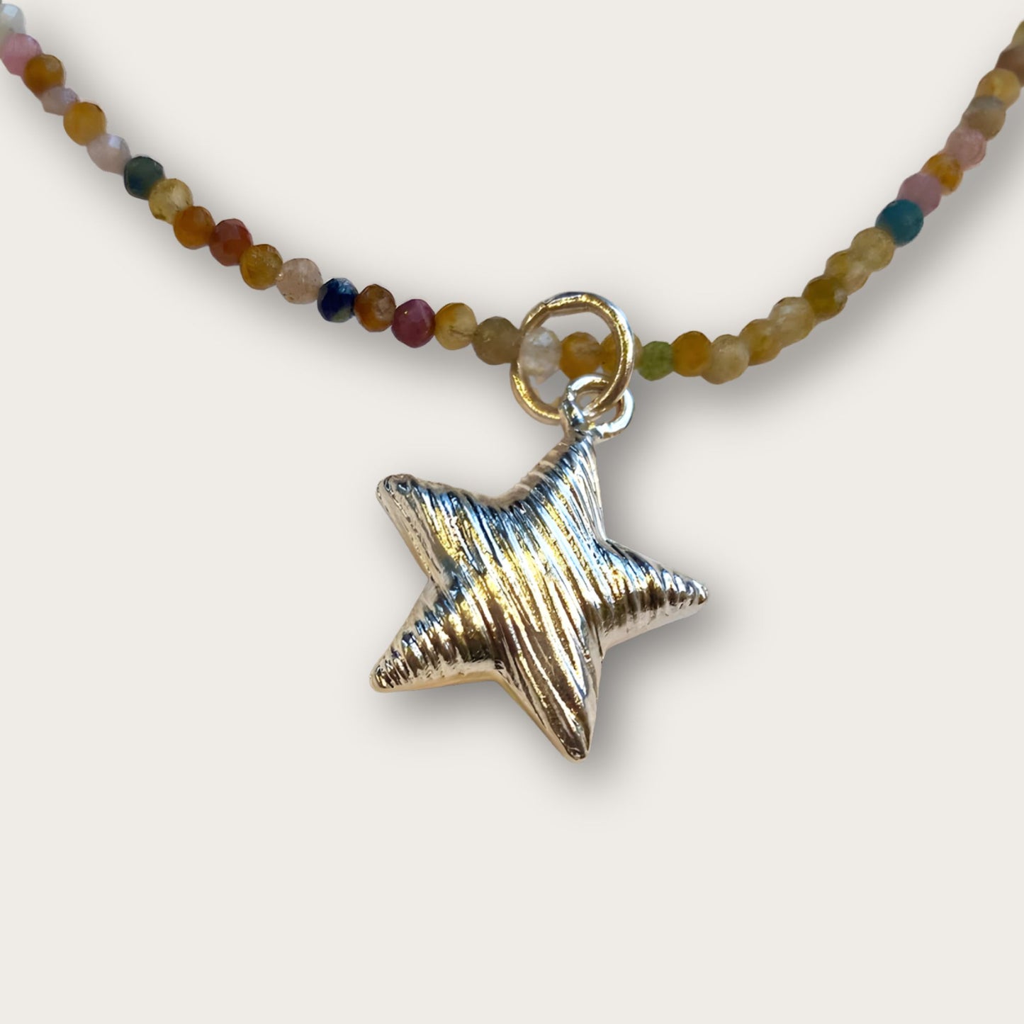 Multicolour Crystal Gemstone Necklace with Sterling Silver Star Pendant Charm