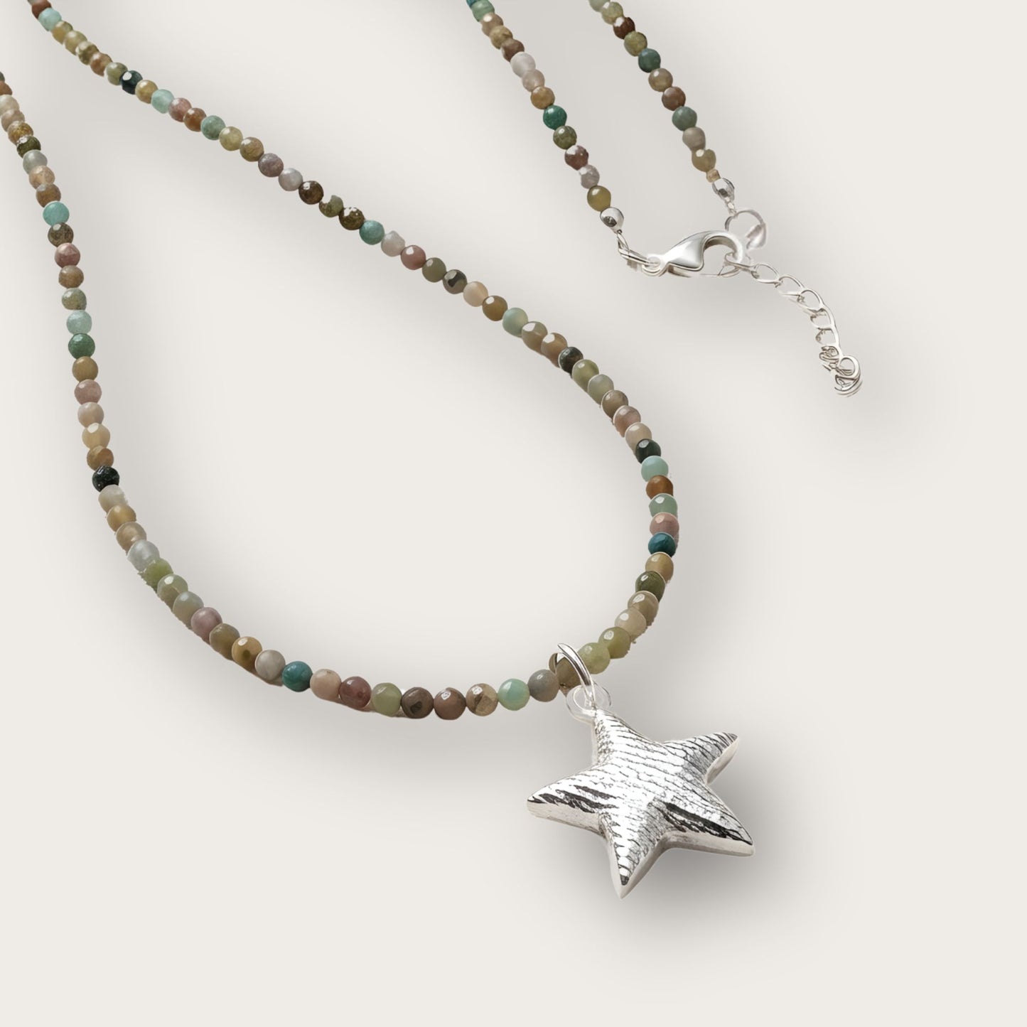 Multicolour Crystal Gemstone Necklace with Sterling Silver Star Pendant Charm
