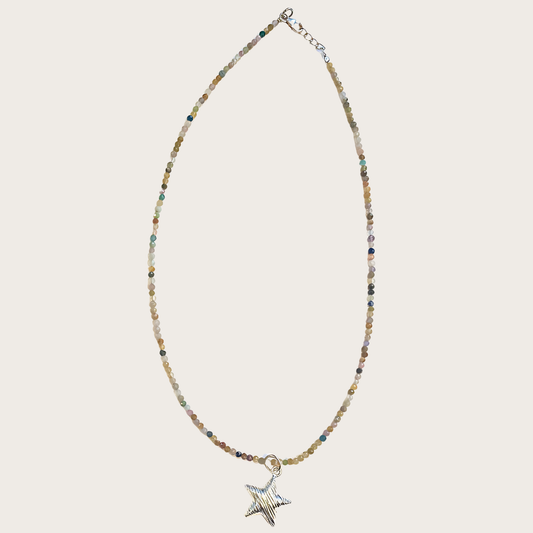Multicolour Crystal Gemstone Necklace with Sterling Silver Star Pendant Charm