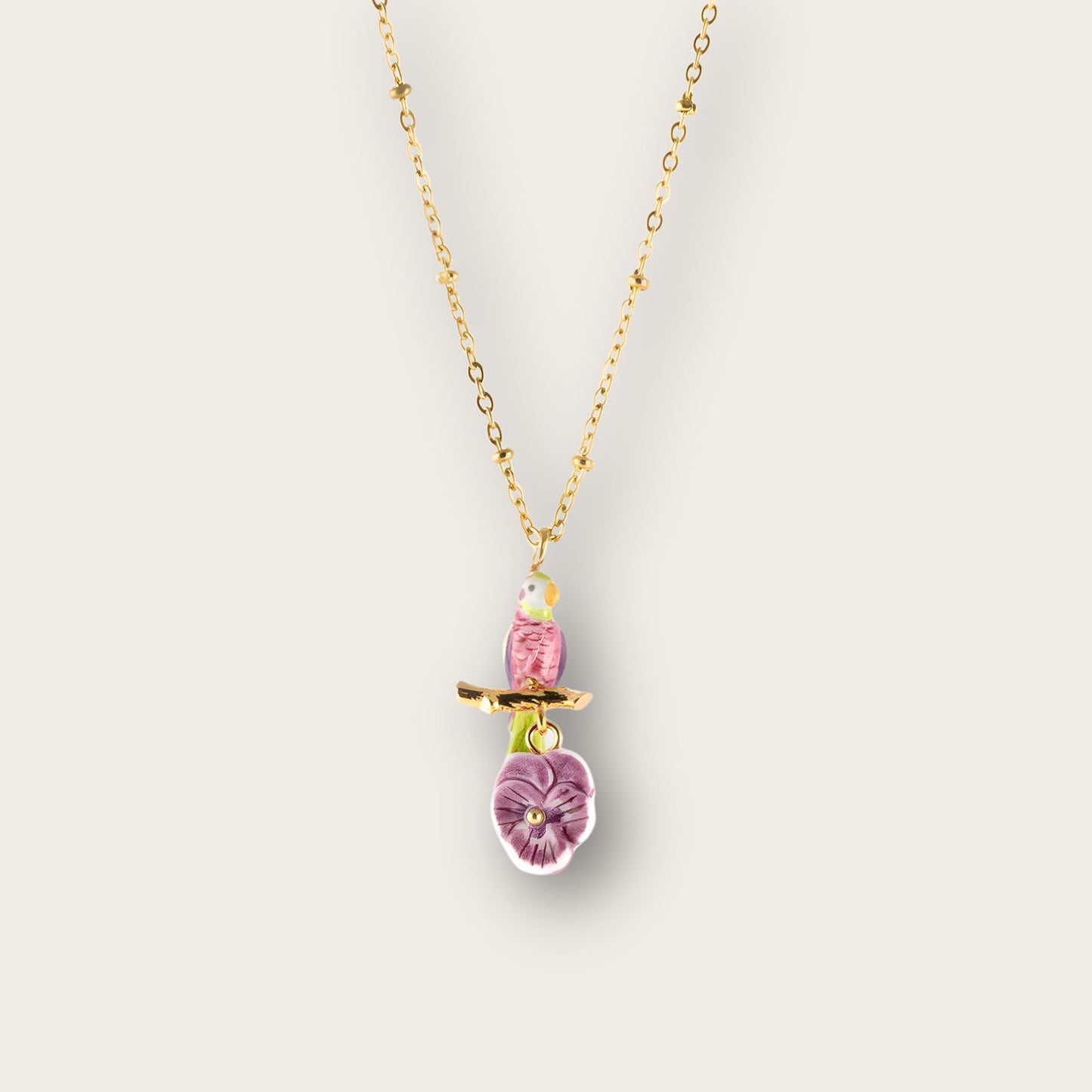 Nach Bird on Pansy Flower Handcrafted Necklace