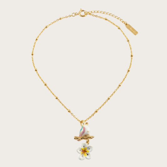 Nach Bird on Branch and Flower Necklace
