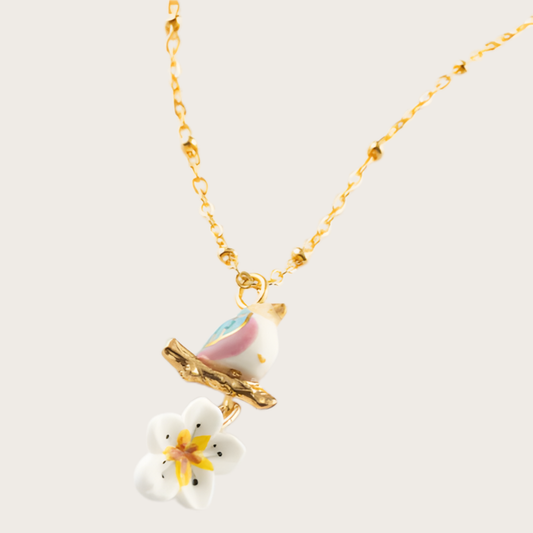 Nach Bird on Branch and Flower Necklace
