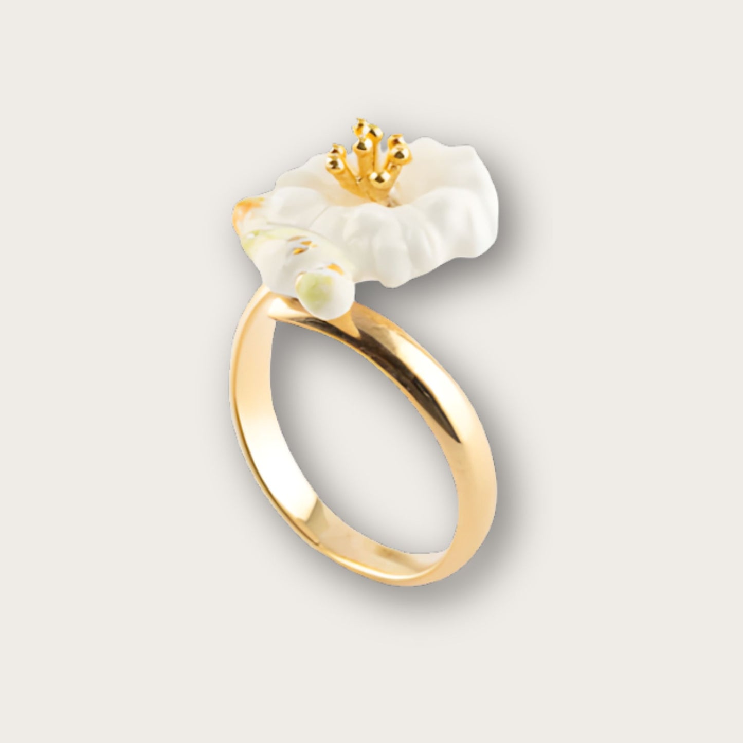 Nach Handmade Parakeet on White Dandelion Adjustable Ring