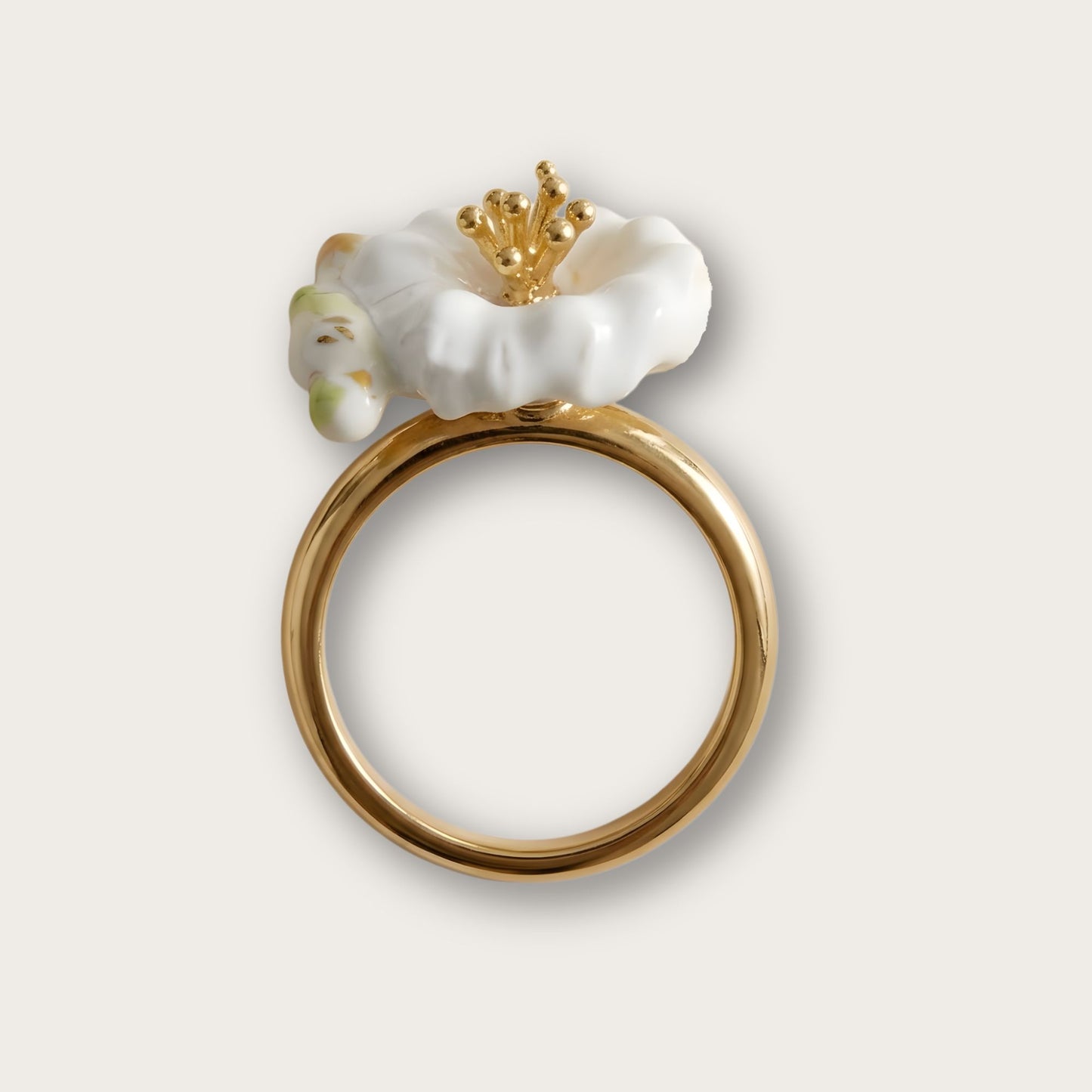 Nach Handmade Parakeet on White Dandelion Adjustable Ring