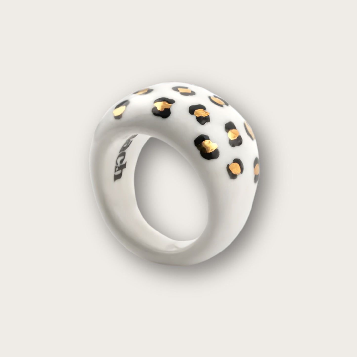 Nach White Leopard Print Porcelain Ring