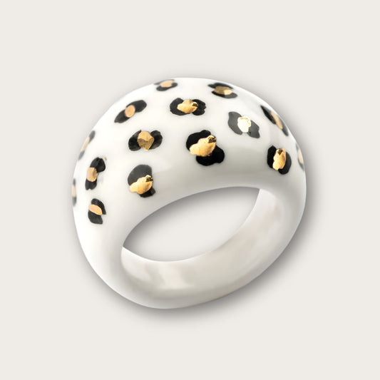 Nach White Leopard Print Porcelain Ring
