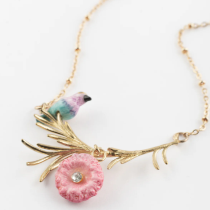 Nach Branch Necklace with Roller Bird and Thistle