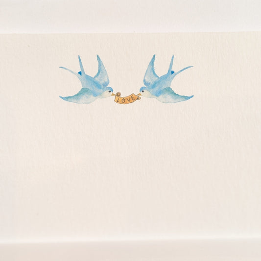 Watercolour Blue Swallows with love Scroll Notecards and Envelopes, Set of Eight
