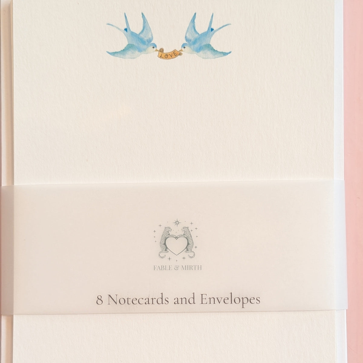 Watercolour Blue Swallows with love Scroll Notecards and Envelopes, Set of Eight