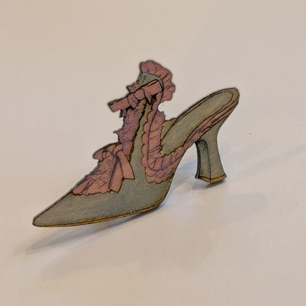 Shimmering Metallics, Engraved Wood, Marie Antoinette Shoe Brooch