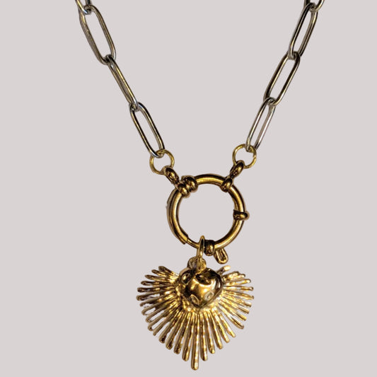 Gold Sacred Heart Necklace, Paperclip Chain, 18ct Gold-Plated