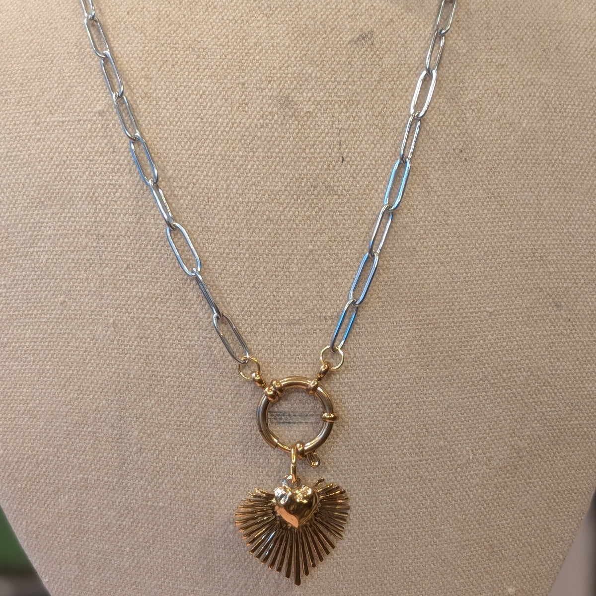 Gold Sacred Heart Necklace, Paperclip Chain, 18ct Gold-Plated