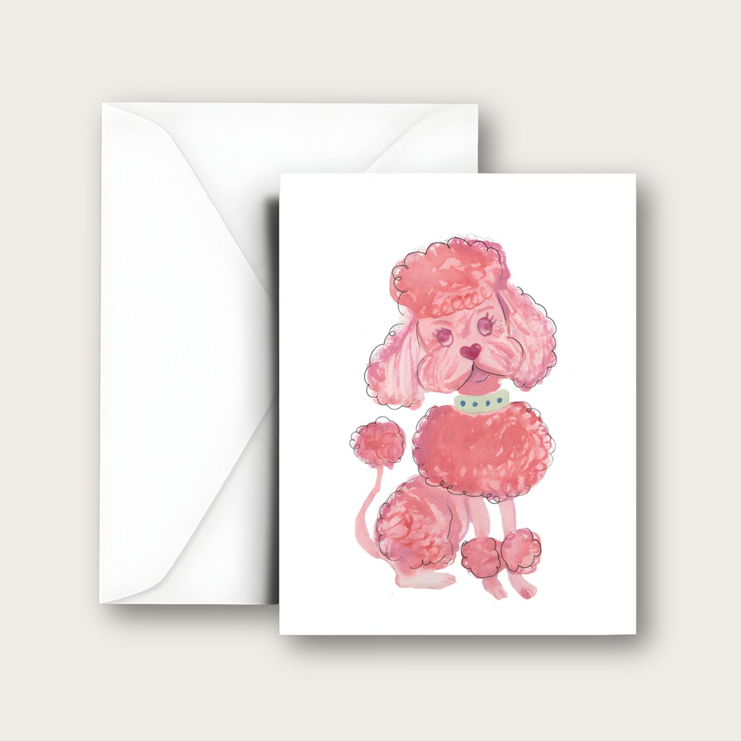 Pink Poodle Blank Greeting Card