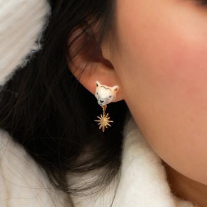 Nach Polar Bear and Gold Star Pendant Earrings